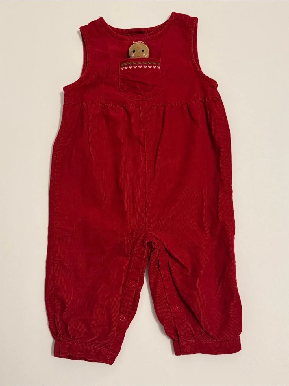 Gymboree Red Corduroy Overalls with Gingerbread Girl Pocket Pal - 6-12 months